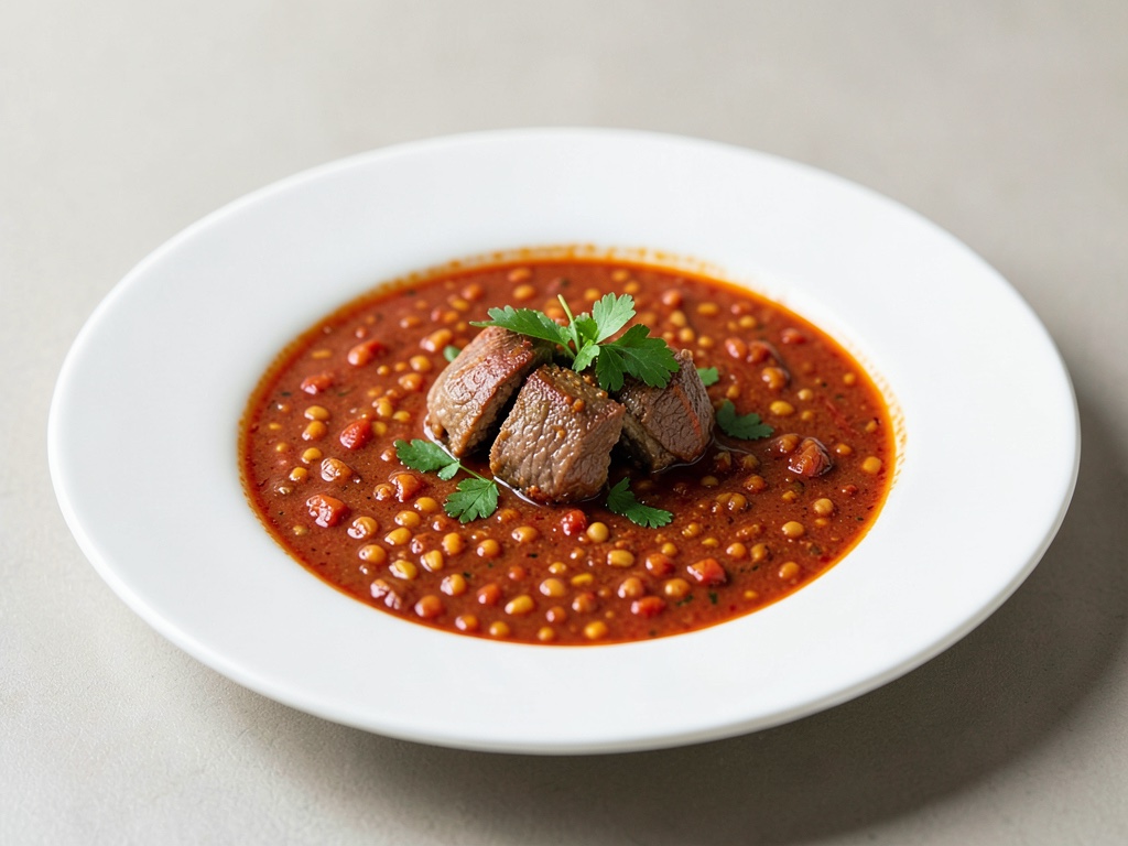 Zuppa piccante di lenticchie rosse con agnello tenero