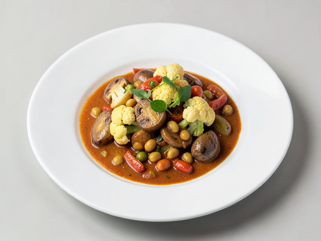 Curry rosso con cavolfiore, fagioli e funghi