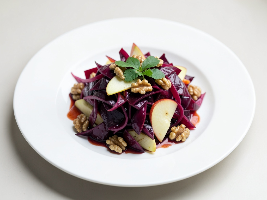 Insalata di cavolo rosso e mela tiepida/fredda con noci