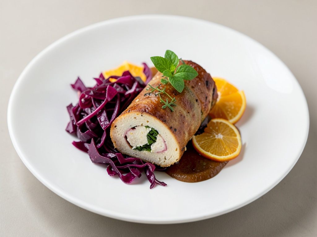 Involtini di tofu con cavolo rosso e arancia