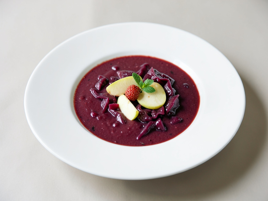 Zuppa cremosa di cavolo rosso con mela