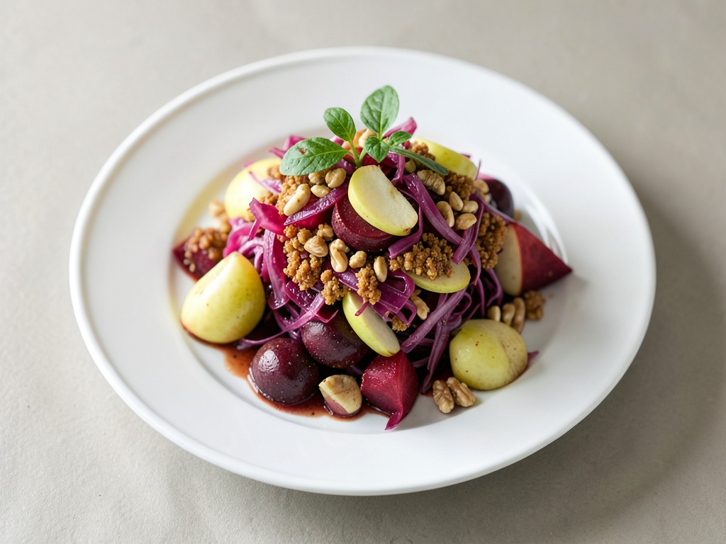 Knuspriger Rotkohl-Salat mit Äpfeln, Nüssen und Roter Bete