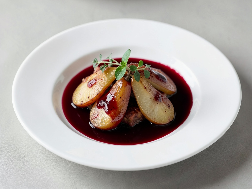 Perle di pera nel brodo di vino rosso
