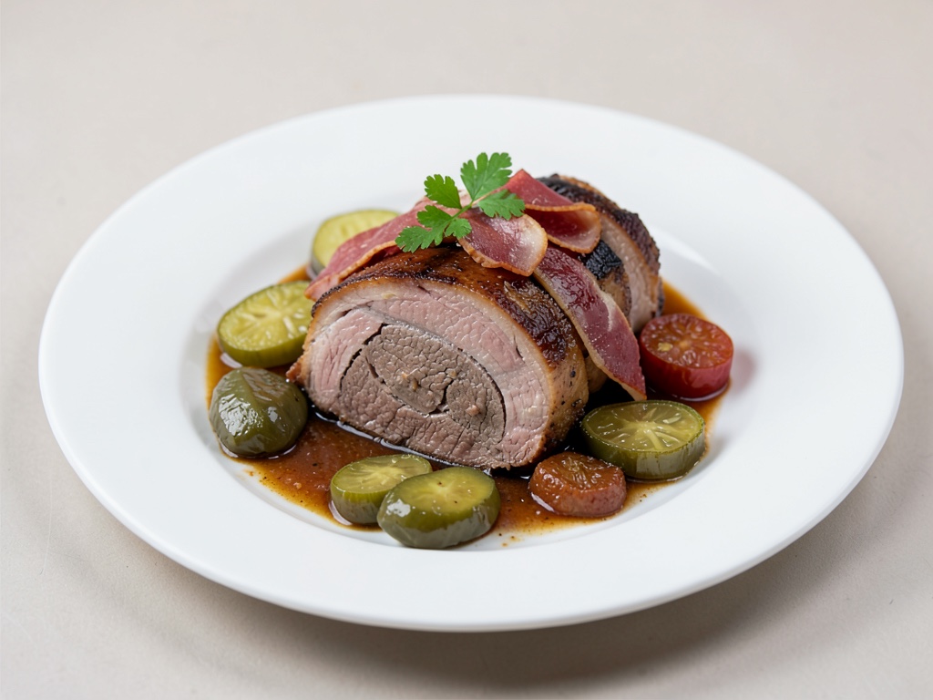 Roulade di manzo succulente con pancetta e cetrioli acidi