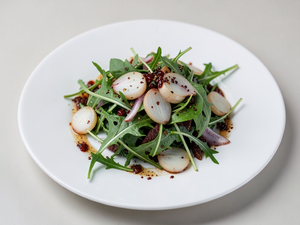 Insalata fresca di rucola e dragoncello con cipolle marinate