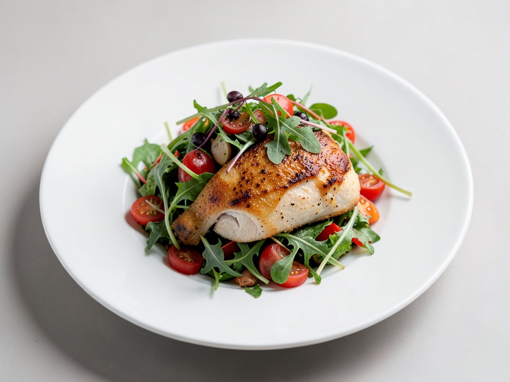 Insalata di rucola fruttata con pollo fritto