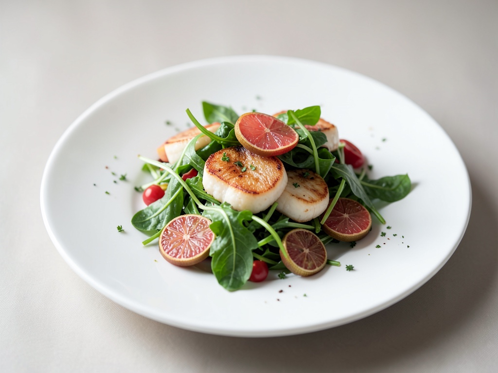 Insalata di pompelmo e rucola con scaloppine di pettini fritte