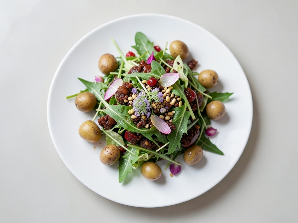 Insalata fresca di rucola con fiori di borragine commestibili