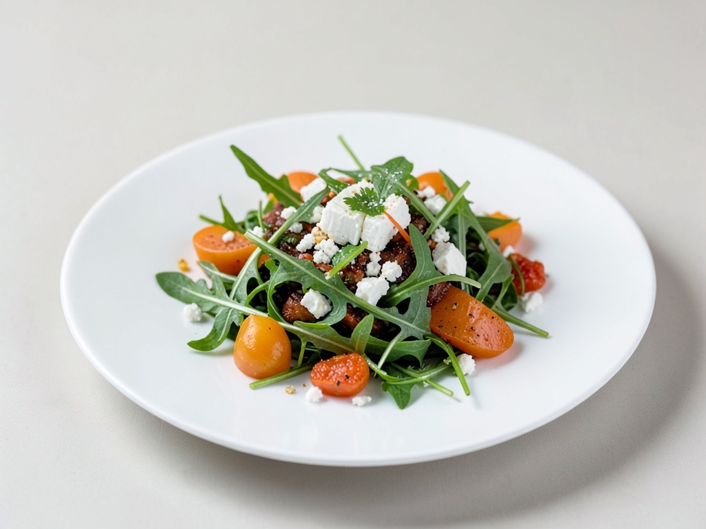 Insalata fresca di rucola con feta e arancia