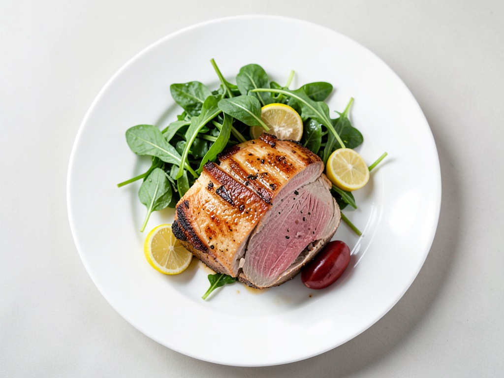 Filets de dinde sautés sur salade de roquette et tomates