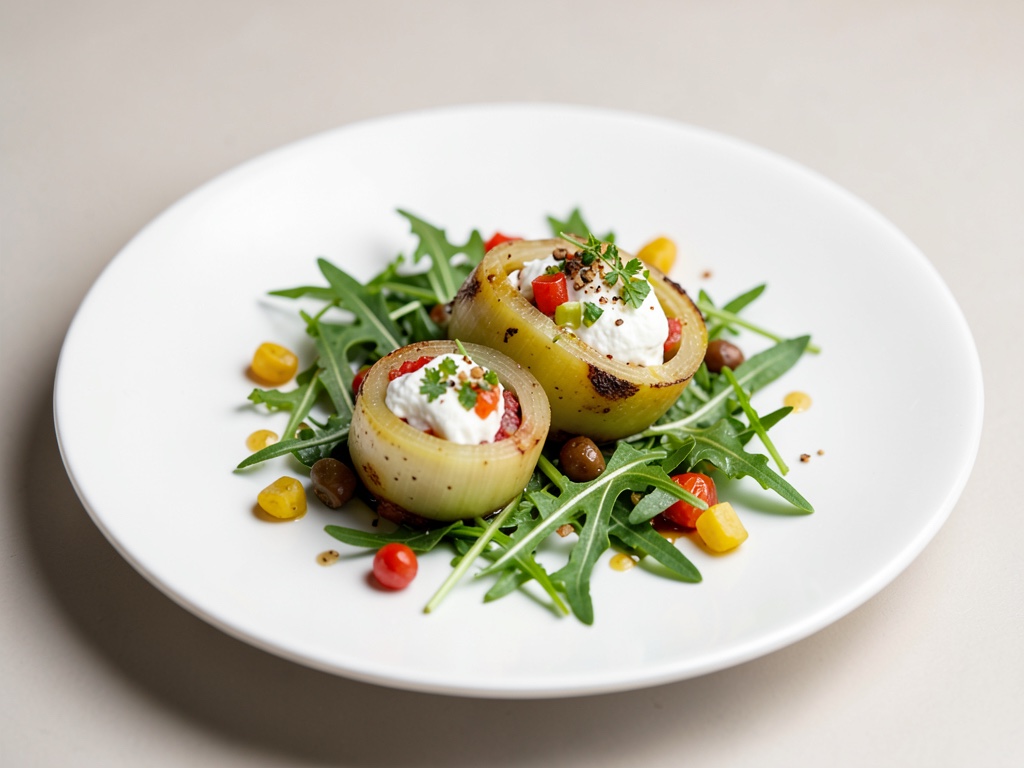Rotelle di cavolo rapa con ricotta e verdure su rucola