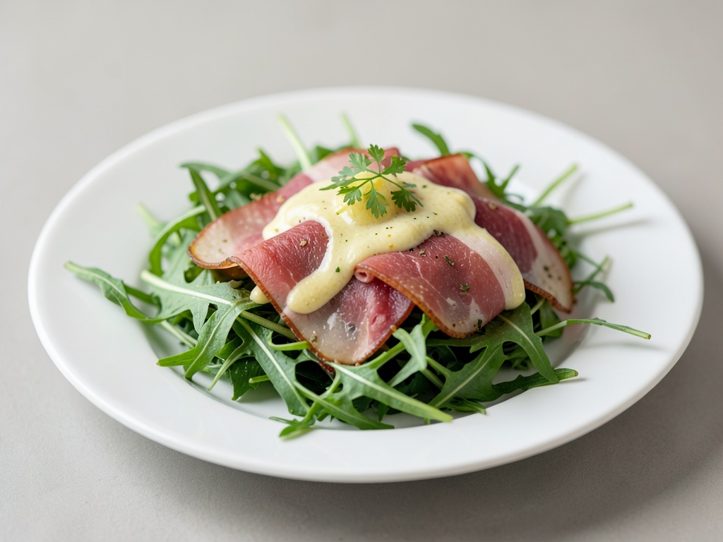 Insalata fresca di rucola con prosciutto di Parma e condimento al limone