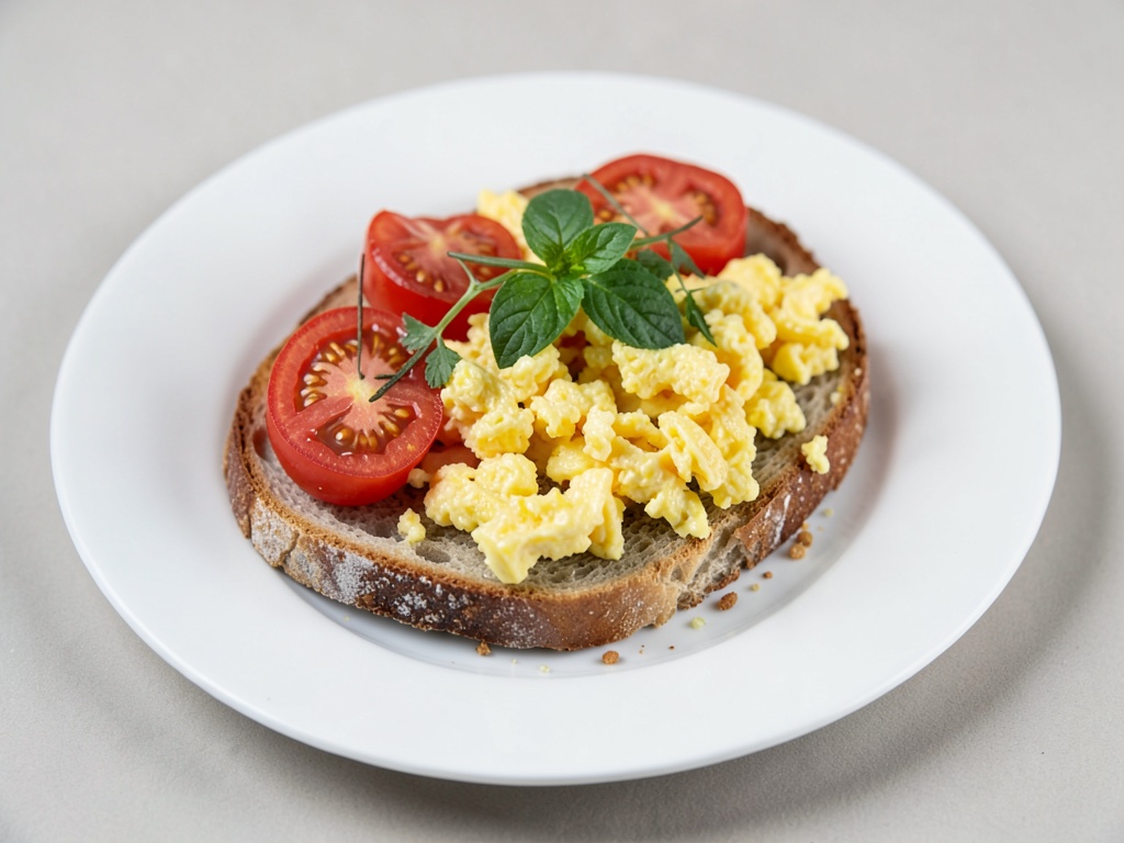 Uova strapazzate con pomodori sul pane