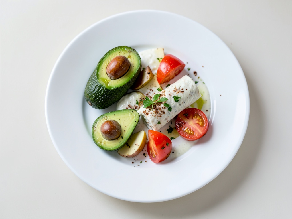 Bowl de revuelto de tofu con aguacate, patatas y tomates