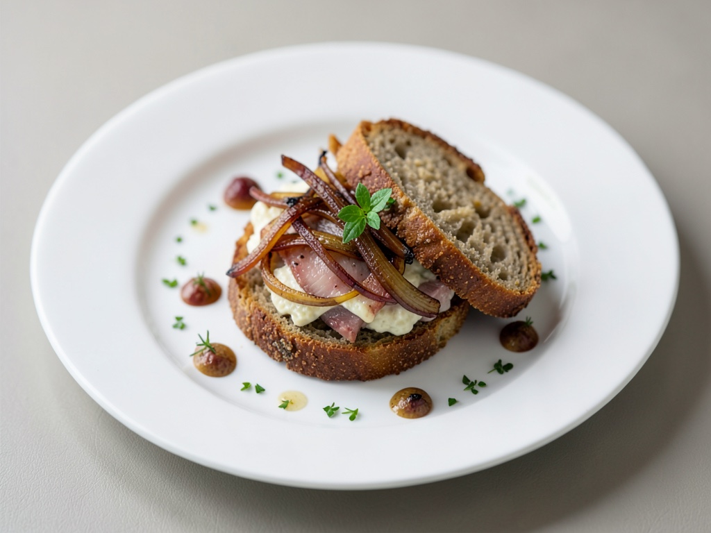 Knuspriges Brot mit Gänsefett und karamellisierten Frühlingszwiebeln
