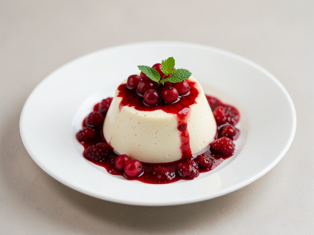 Pudding alla vaniglia cremoso con salsa ai frutti di bosco di ribes