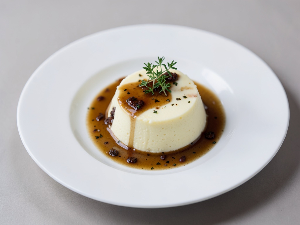 Pudding alla crema con salsa al timo