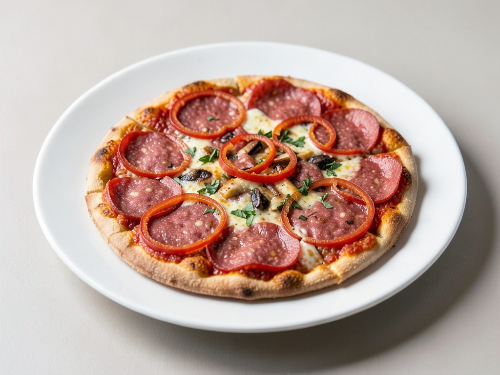 Pizza alla salame con anelli di peperoncino
