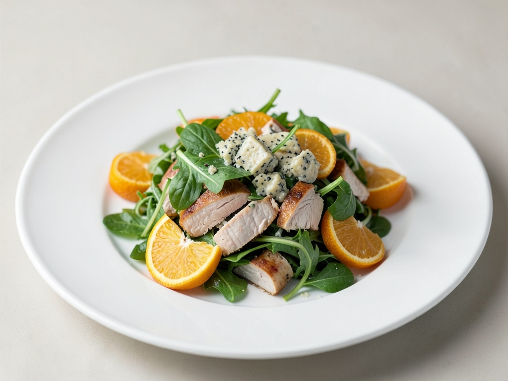 Insalata di pollo con crescione, arance e gorgonzola