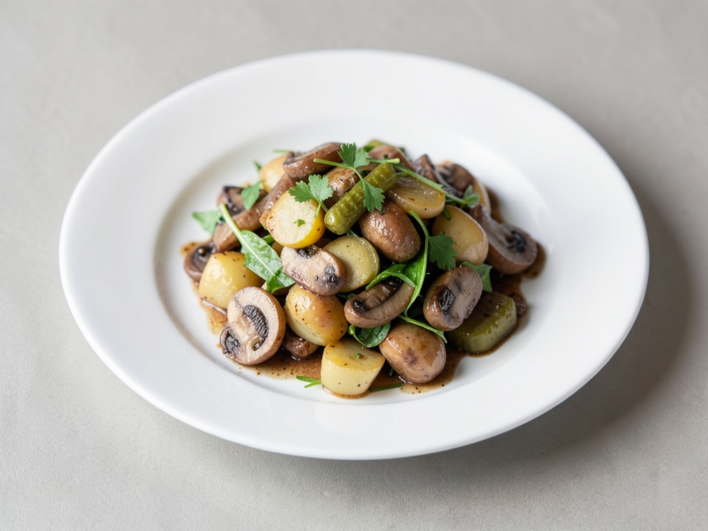 Insalata tiepida di funghi e patate con cetriolini