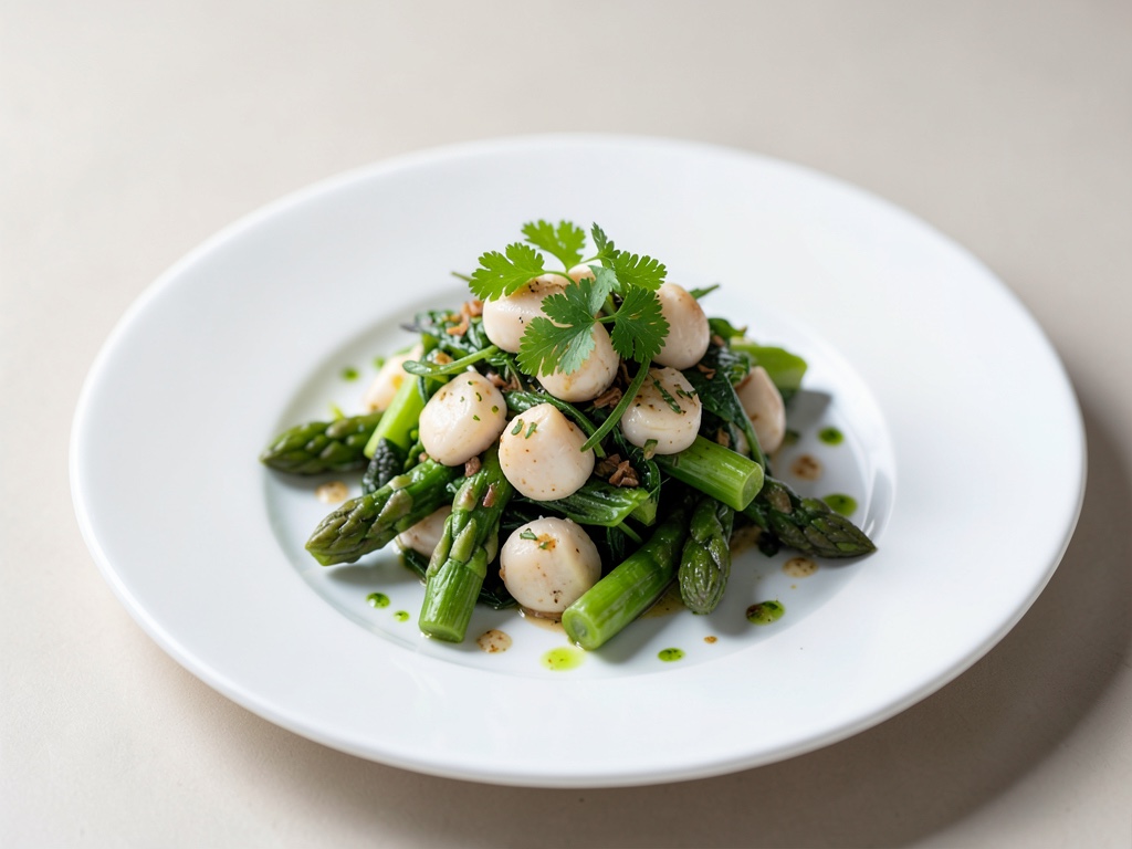 Insalata di asparagi verdi e capesante al coriandolo