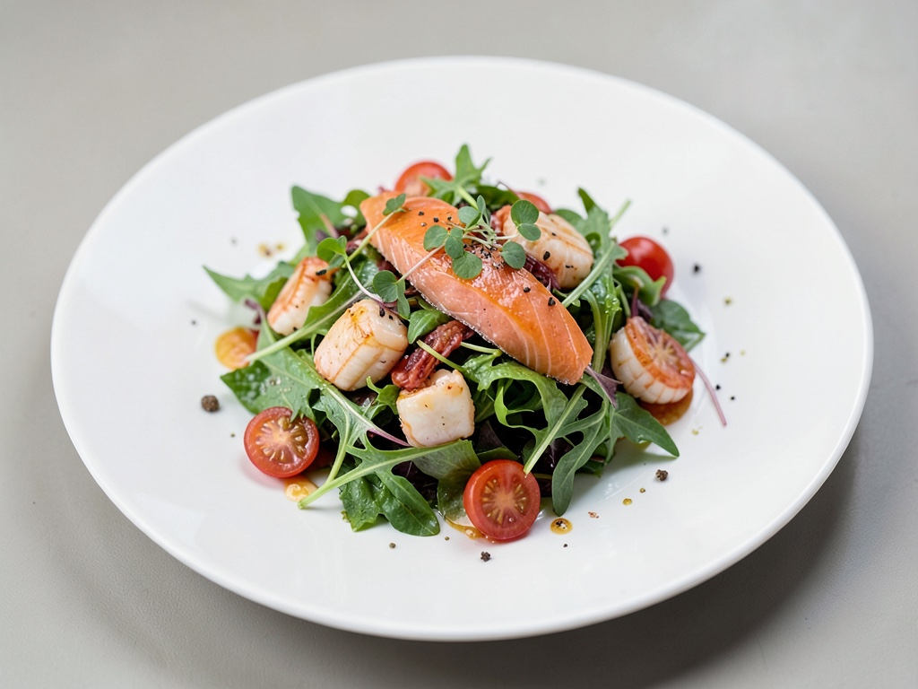 Insalata fresca di frutti di mare con salmone