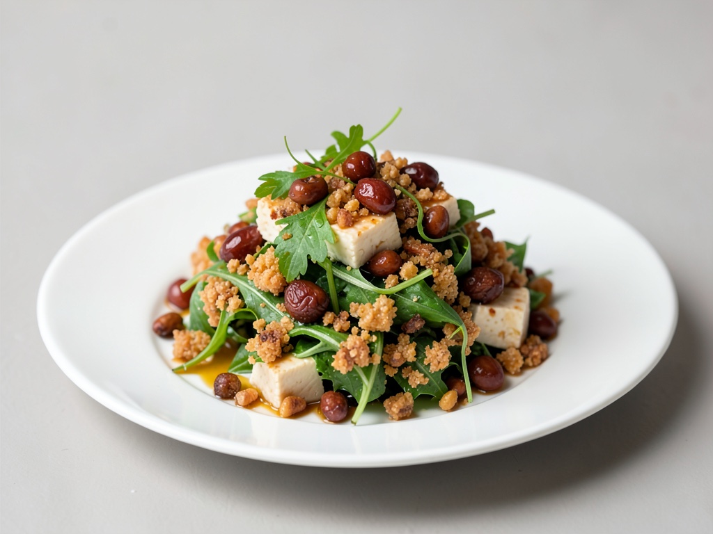 Insalata croccante con noci caramellate e tofu