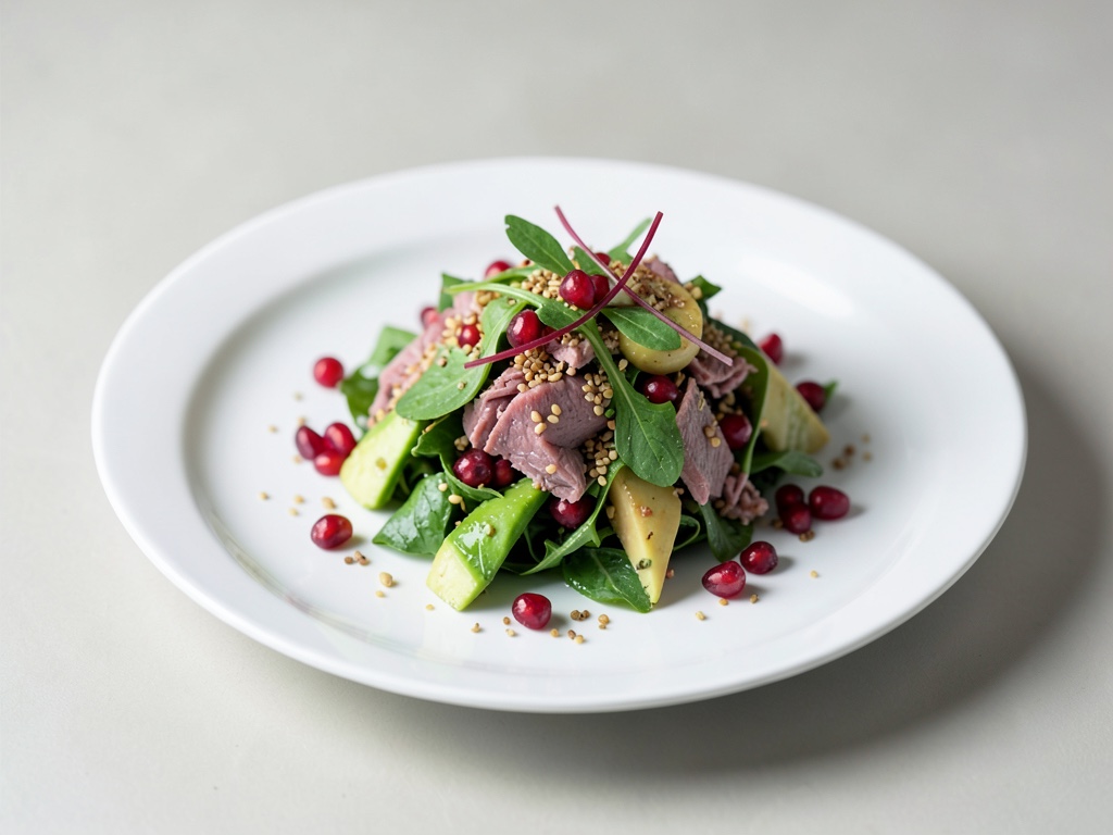 Insalata di tonno e sesamo con avocado e melograno