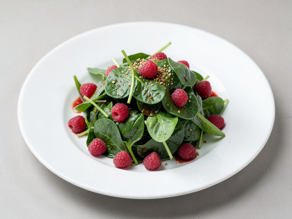 Insalata fresca di spinaci foglia con lamponi