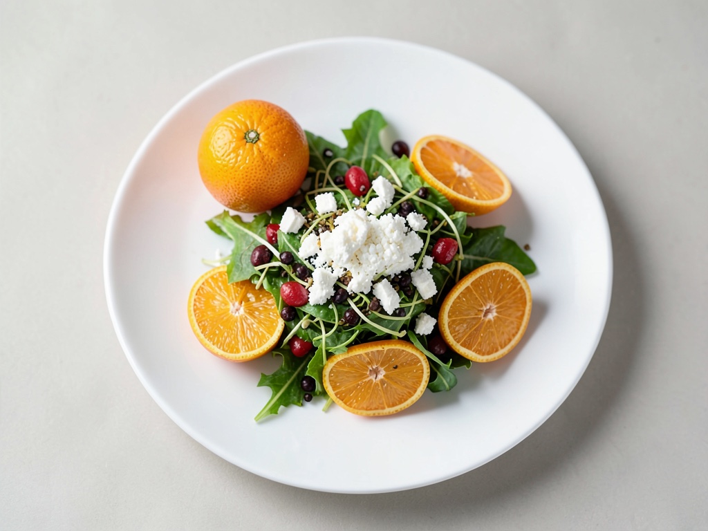 Insalata fresca con feta, arance e germogli di soia