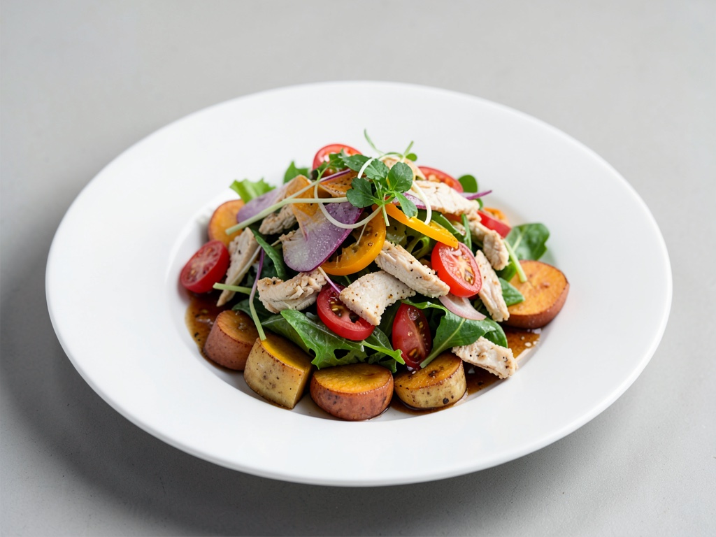 Insalata di pollo fruttata con patata dolce
