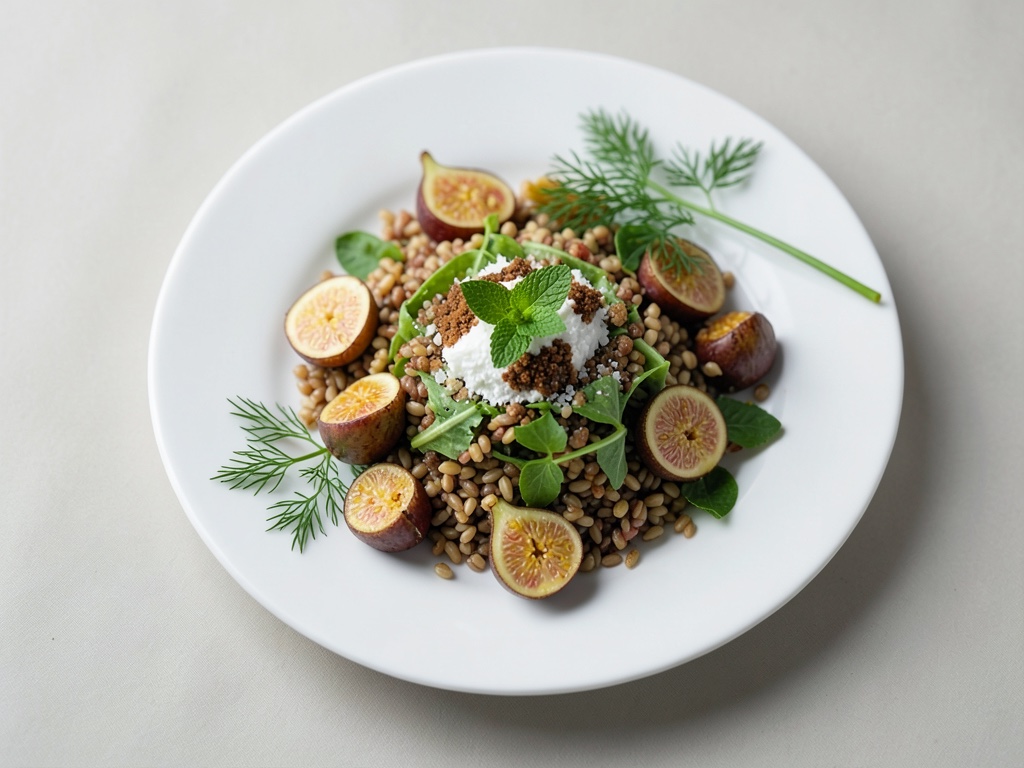Insalata di miglio colorata con formaggio di capra e fichi