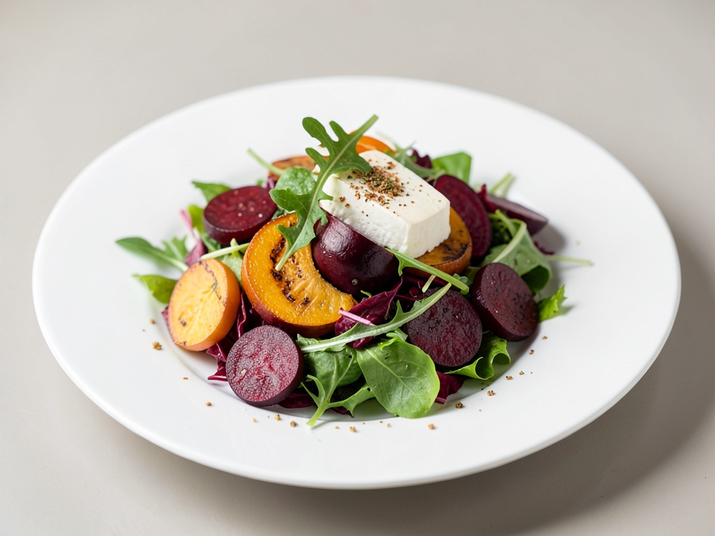 Insalata colorata con zucca tostata, barbabietola e formaggio di pecora