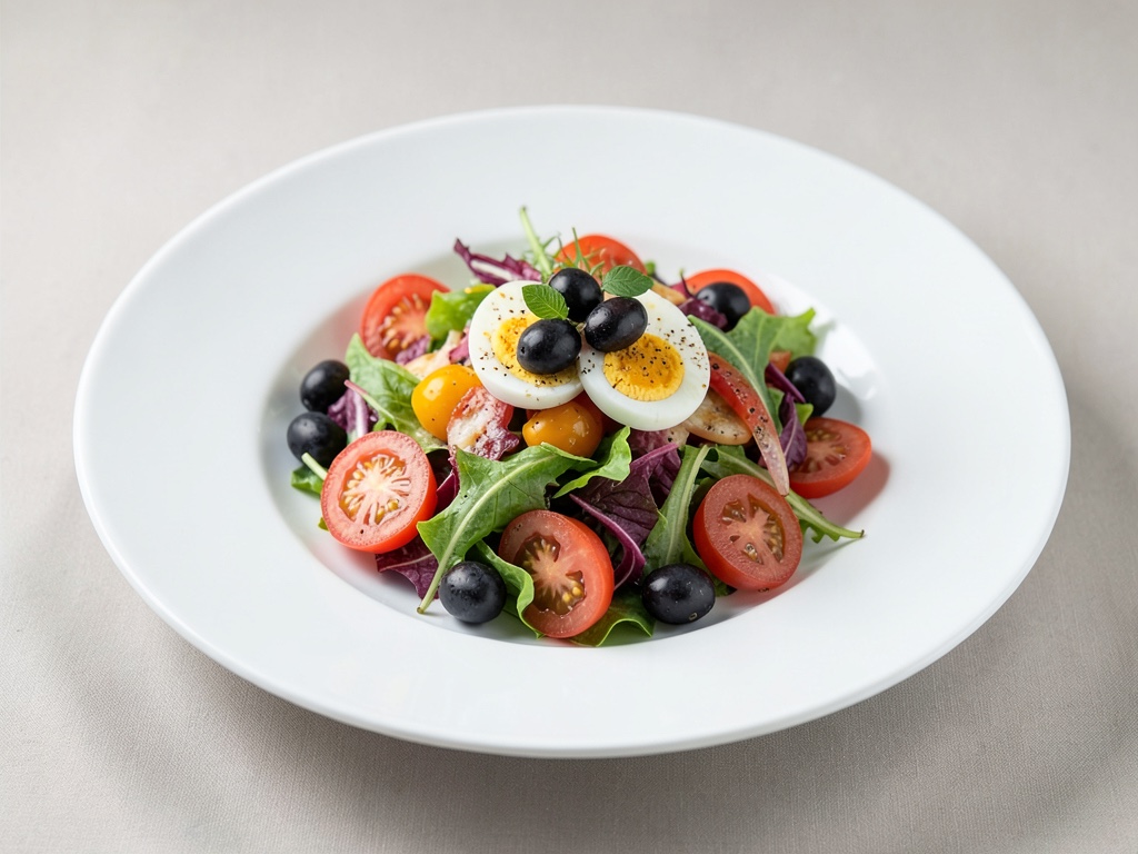 Insalata colorata con olive, pomodori e uova