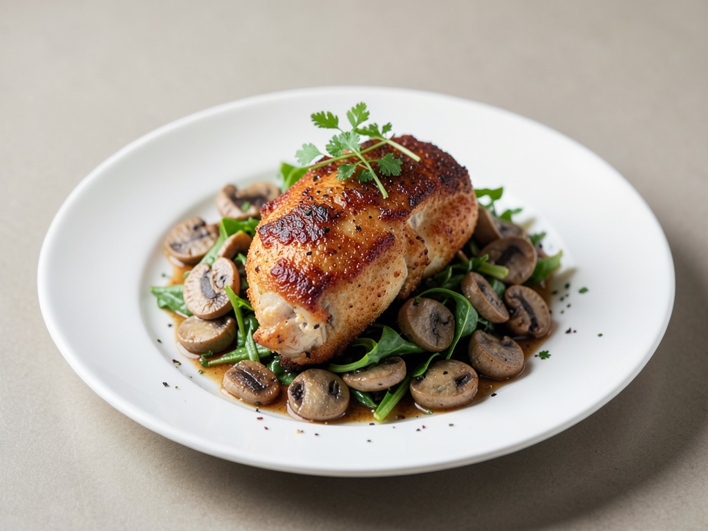 Pollo croccante su insalata di funghi