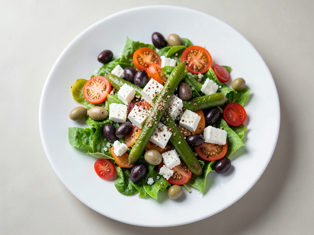 Insalata fresca con Pimientos de Padrón, Feta e olive