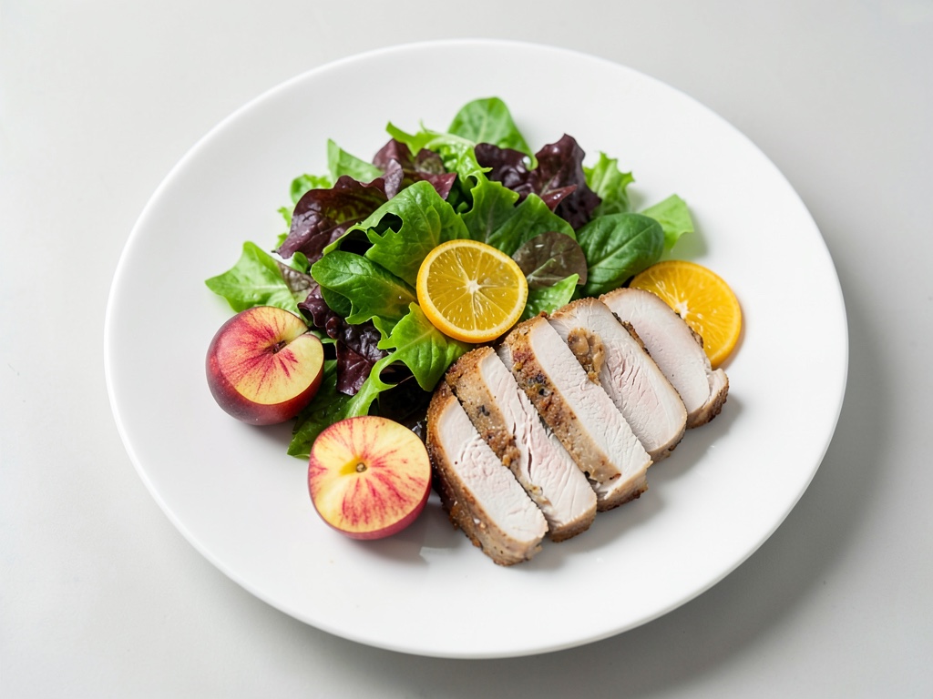 Insalata fresca con prosciutto di tacchino e pesca