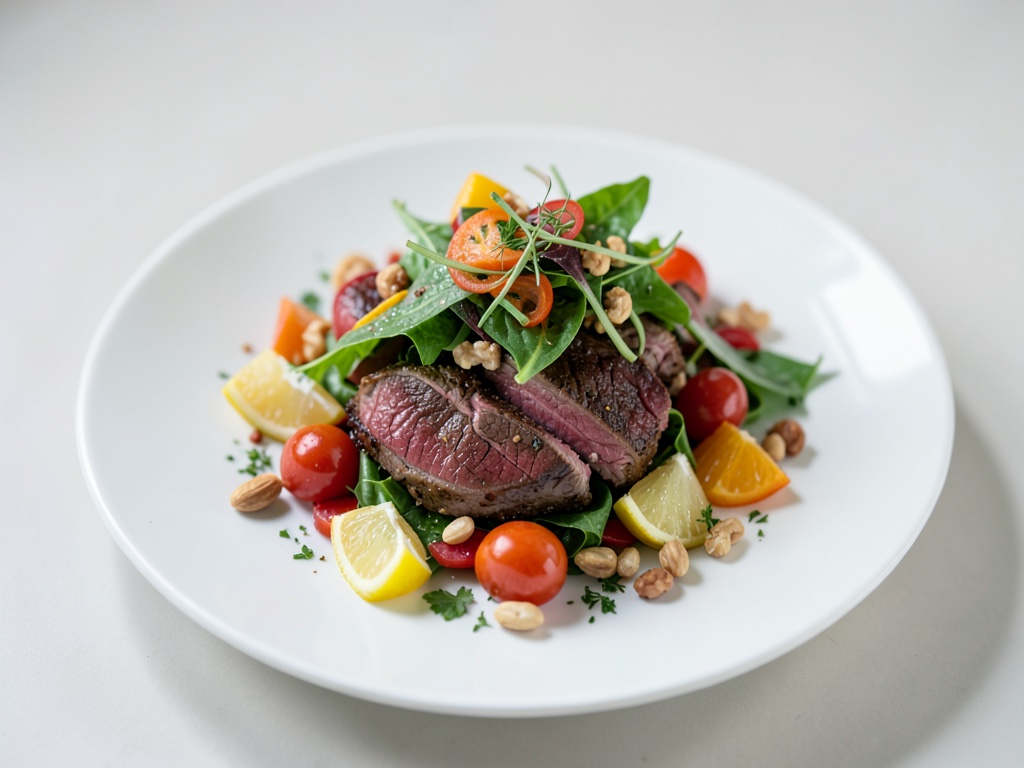 Insalata fresca di manzo con agrumi e noci