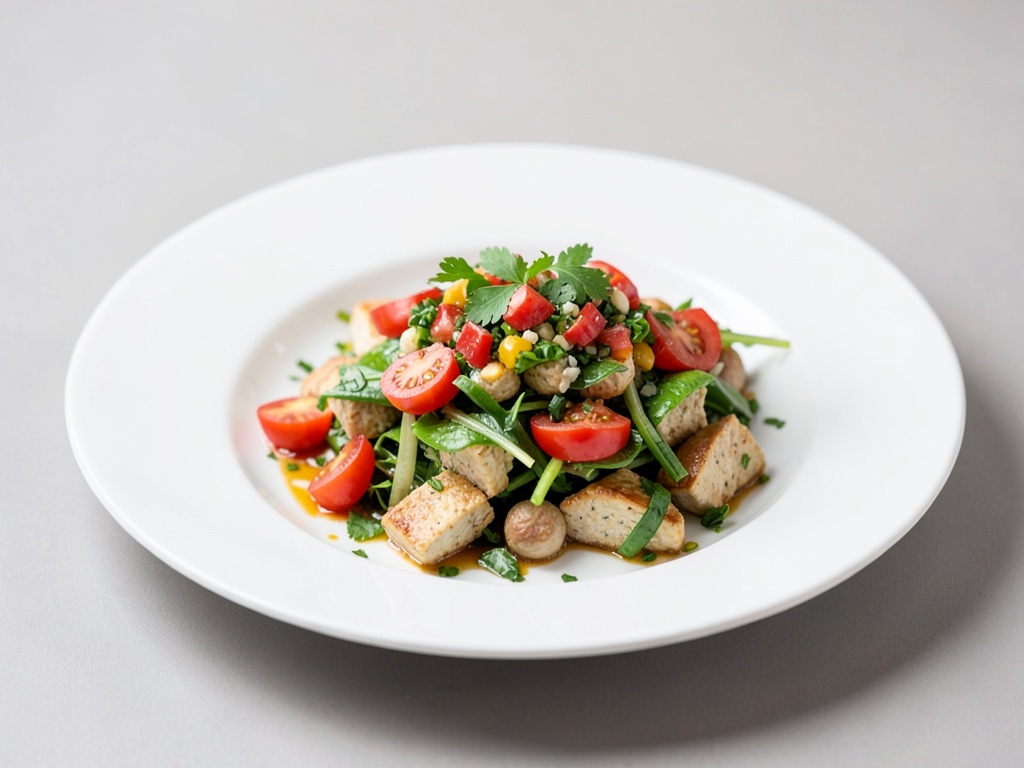 Insalata di tofu colorata con salsa di erbe fresca