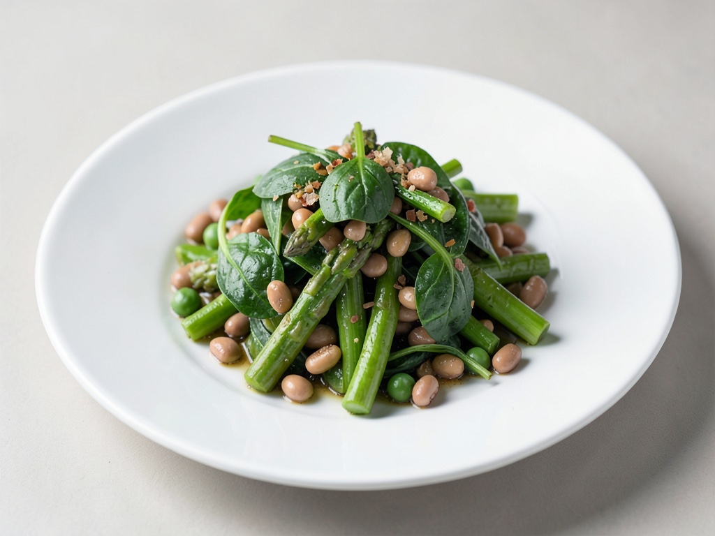 Insalata di asparagi verdi con fagioli, piselli e spinaci