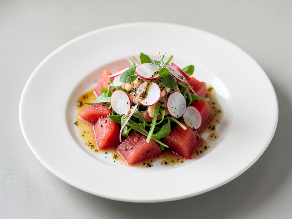 Insalata fresca di anguria con ravanello e vinaigrette