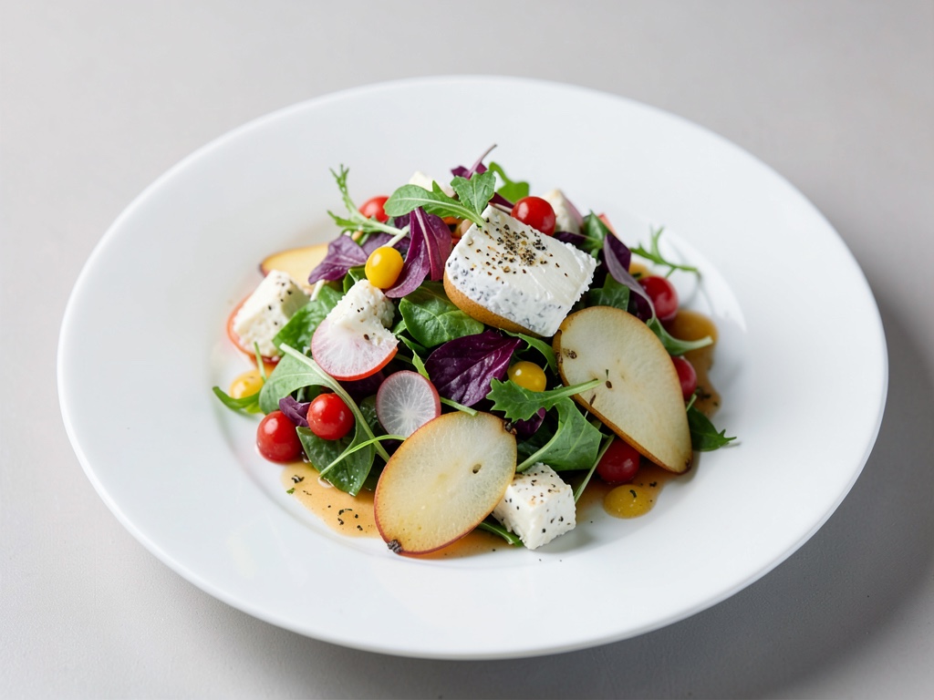 Insalata colorata con pera Nashi e formaggio di pecora
