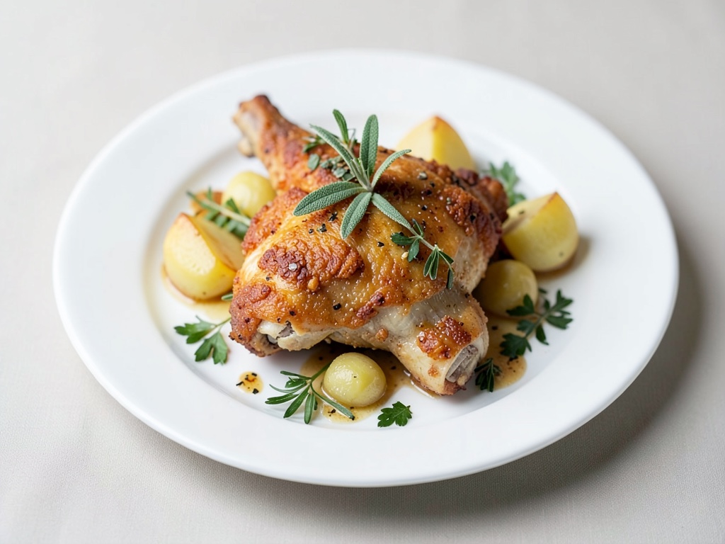 Pollo crujiente con salvia y patatas