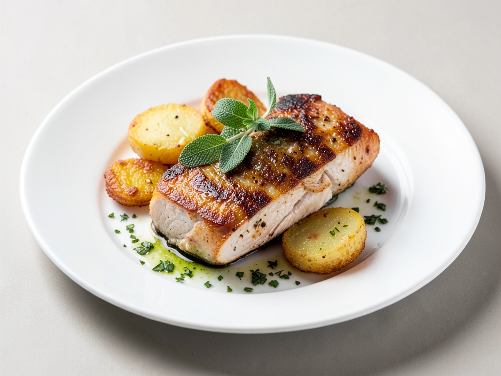 Petto di pollo croccante con salvia e patate fritte