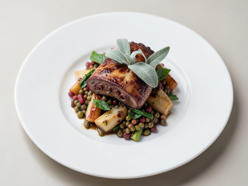 Luccio in salvia con verdure alle lenticchie