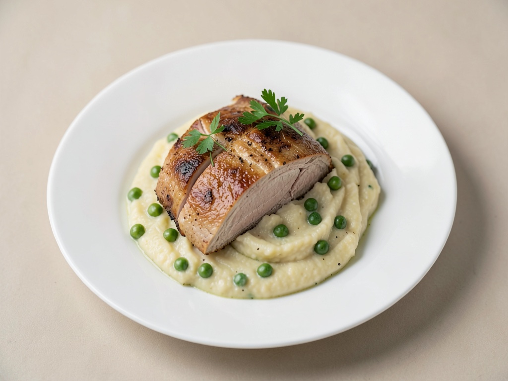 Tacchino Saltimbocca con purè cremoso di piselli e patate