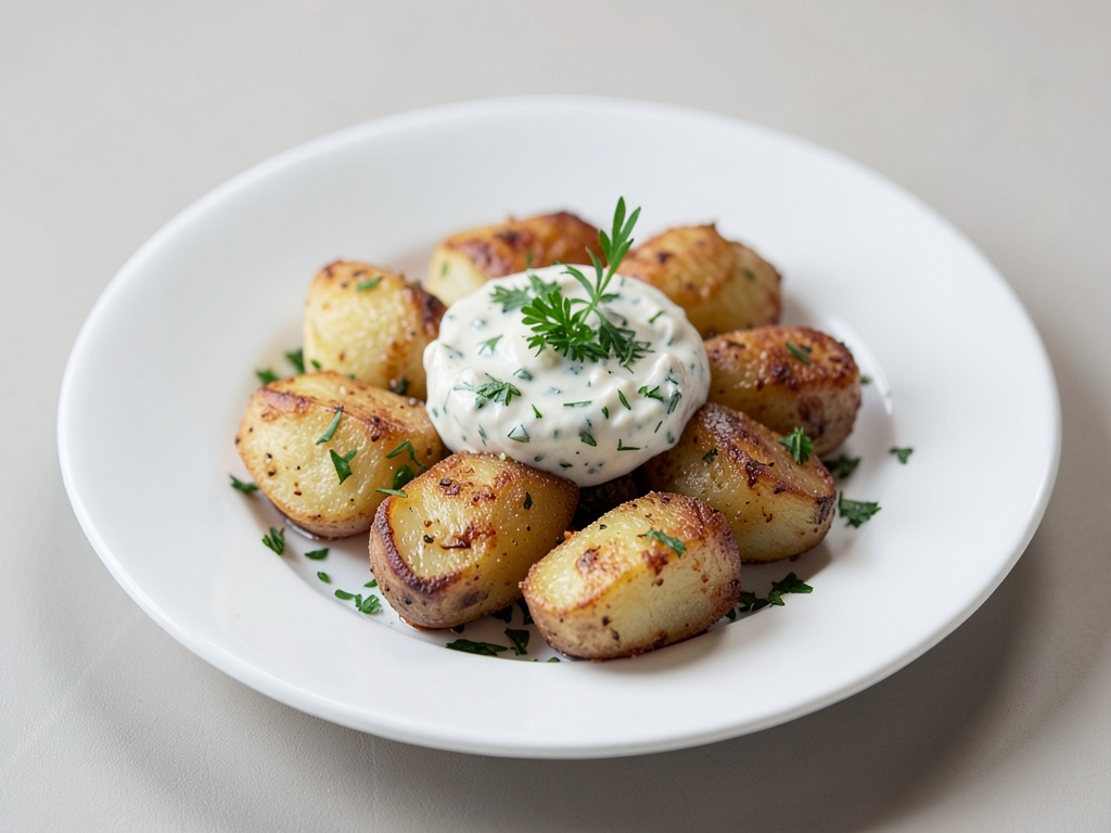 Patate al sale croccanti con fresco dip alle erbe