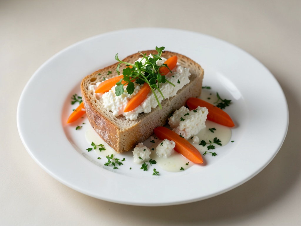 Cheerful Sandwich with Cottage Cheese, Carrots, and Cress
