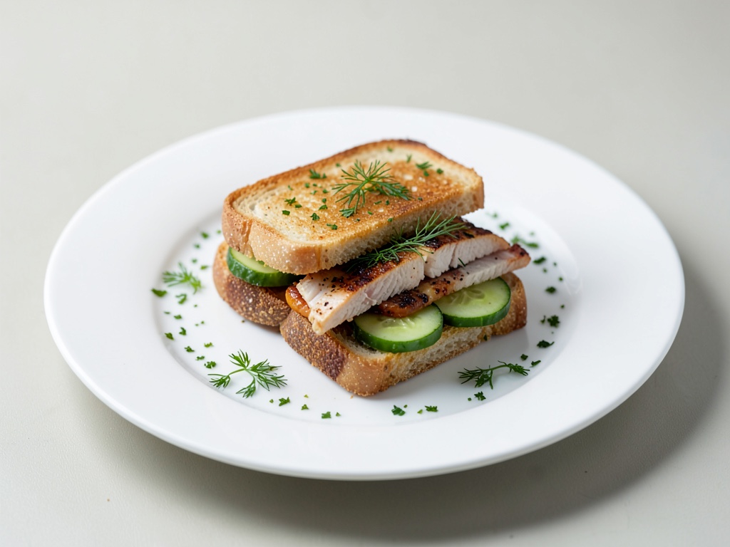 Toast sandwich croccante con pesce affumicato, aneto e cetriolo