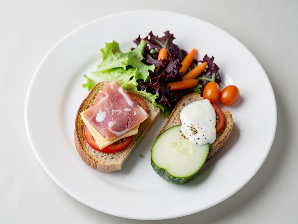 Sándwich crujiente con jamón, queso y rábanos